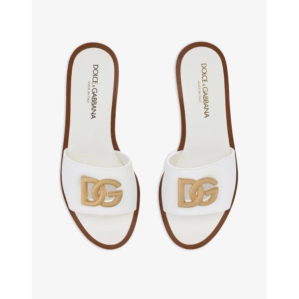 White Dolce & Gabbana Calfskin sliders, view 4 | Flip Flops & Slides