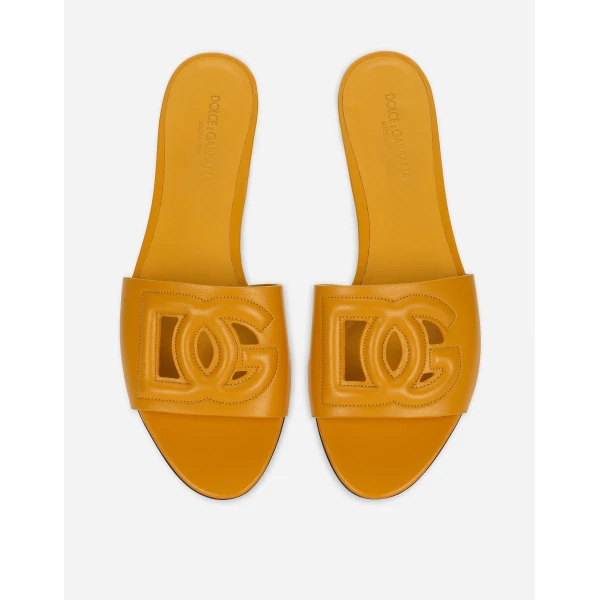 Yellow Dolce & Gabbana Calfskin slides with DG logo, view 5 | Flip Flops & Slides