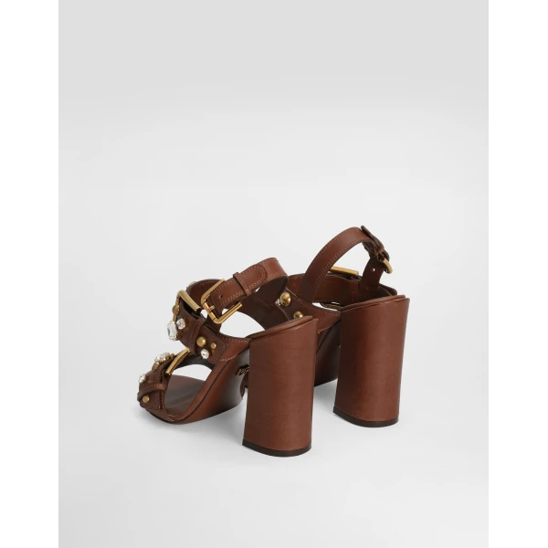 Multicolour Dolce & Gabbana Cowhide keira sandals with embellishements, view 3 | Sandals
