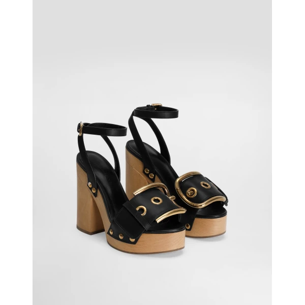 Black Dolce & Gabbana Cowhide weDGe sandals, view 2 | Sandals