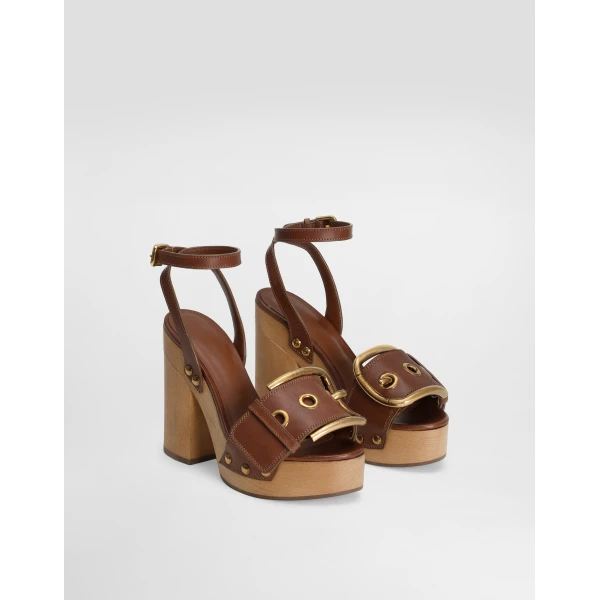 Brown Dolce & Gabbana Cowhide wedge sandals, view 2 | Sandals