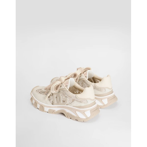 Cream Dolce & Gabbana DG country road sneakers in lace, view 3 | Sneakers