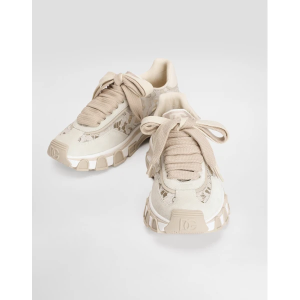 Cream Dolce & Gabbana DG country road sneakers in lace, view 4 | Sneakers