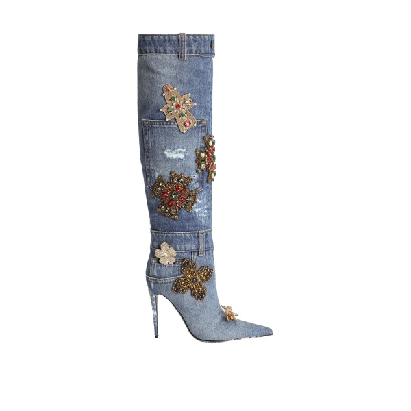 Multicolour Dolce & Gabbana Denim boots with embroidery and stones | Boots