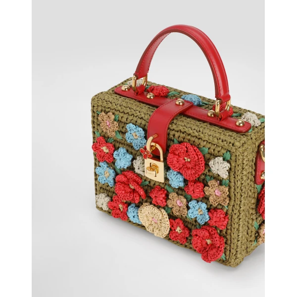 Multicolour Dolce & Gabbana Dolce Box raffia crochet handbag, view 6 | Totes & Top-Handle Bags