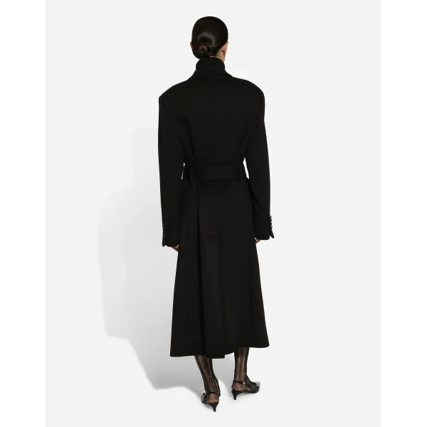 Black Dolce & Gabbana Double-breasted cashmere baize coat with belt, view 3 | Coats