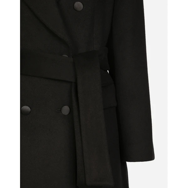Black Dolce & Gabbana Double-breasted cashmere baize coat with belt, view 5 | Coats