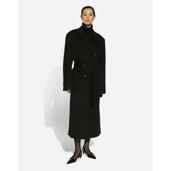 Black Dolce & Gabbana Double-breasted cashmere baize coat with belt, view 6 | Coats