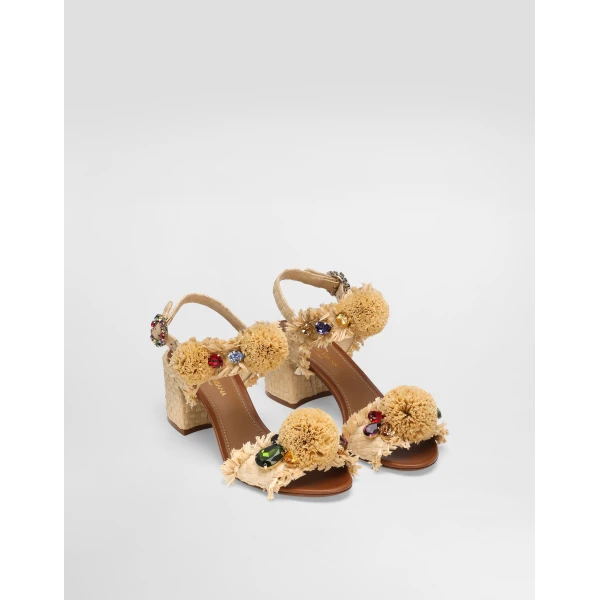 Multicolour Dolce & Gabbana Embroidered sandal with fringes, view 2 | Sandals