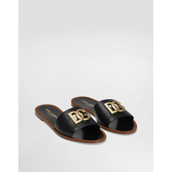 Black Dolce & Gabbana Flat slippers in calfskin, view 2 | Flip Flops & Slides