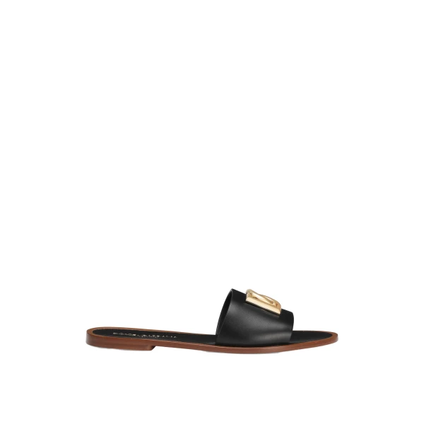 Black Dolce & Gabbana Flat slippers in calfskin | Flip Flops & Slides