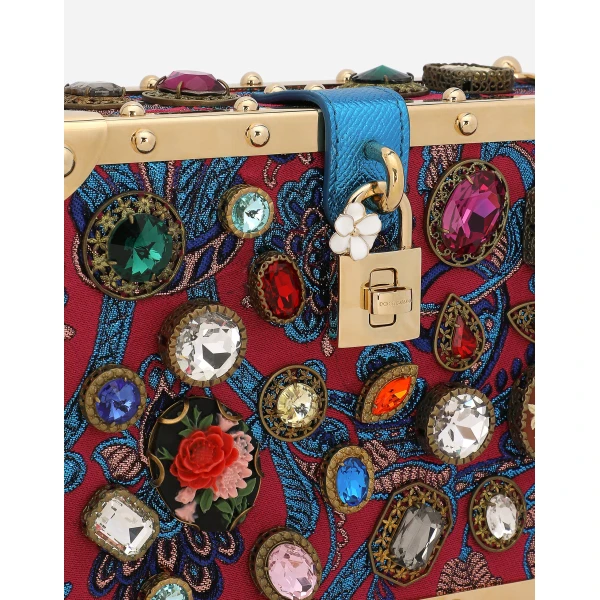 Multicolour Dolce & Gabbana Jacquard Dolce Box bag with embroidery, view 6 | Totes & Top-Handle Bags