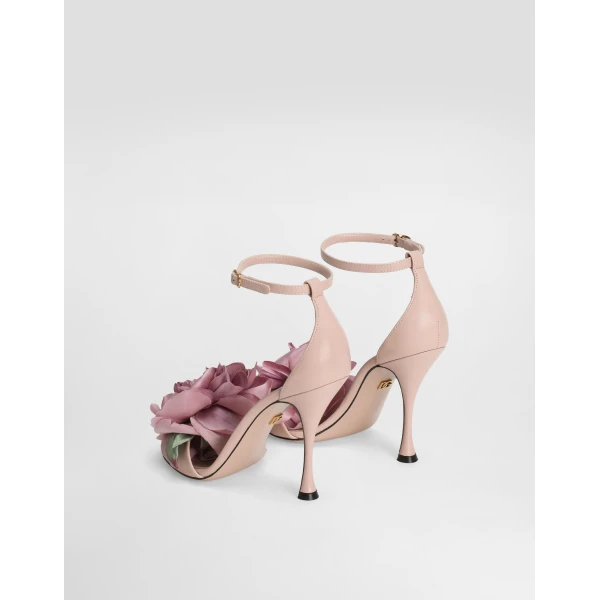 Multicolour Dolce & Gabbana Keira leather sandals with flower application, view 3 | Sandals