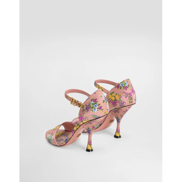 Multicolour Dolce & Gabbana Keira satin sandal with little flowers print, view 3 | Sandals