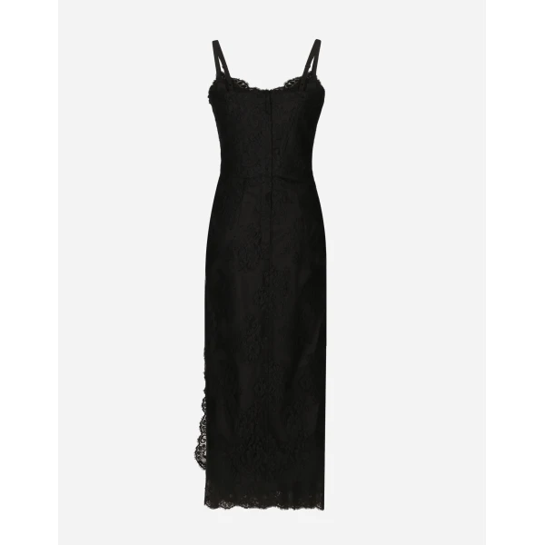 Black Dolce & Gabbana Lace calf-length slip dress, view 2 | Midi Dresses
