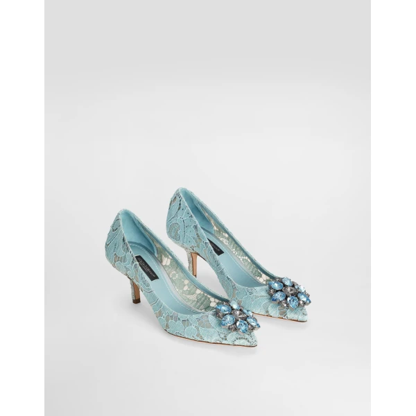 Azure Dolce & Gabbana Lace rainbow pumps with brooch detailing, view 2 | Heels