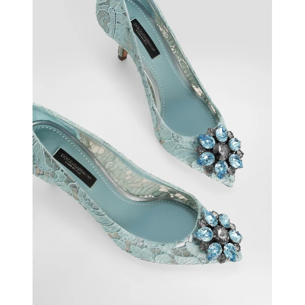 Azure Dolce & Gabbana Lace rainbow pumps with brooch detailing, view 4 | Heels