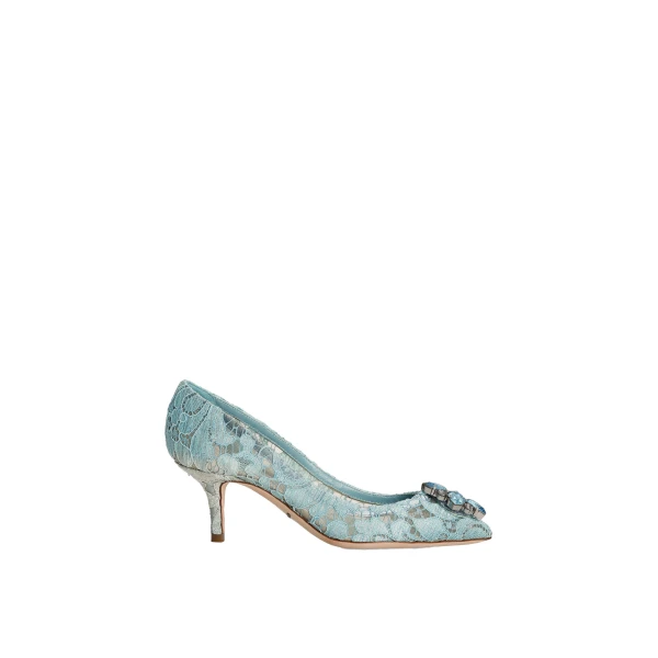 Azure Dolce & Gabbana Lace rainbow pumps with brooch detailing | Heels