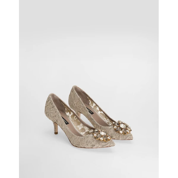 Beige Dolce & Gabbana Lace rainbow pumps with brooch detailing, view 2 | Heels