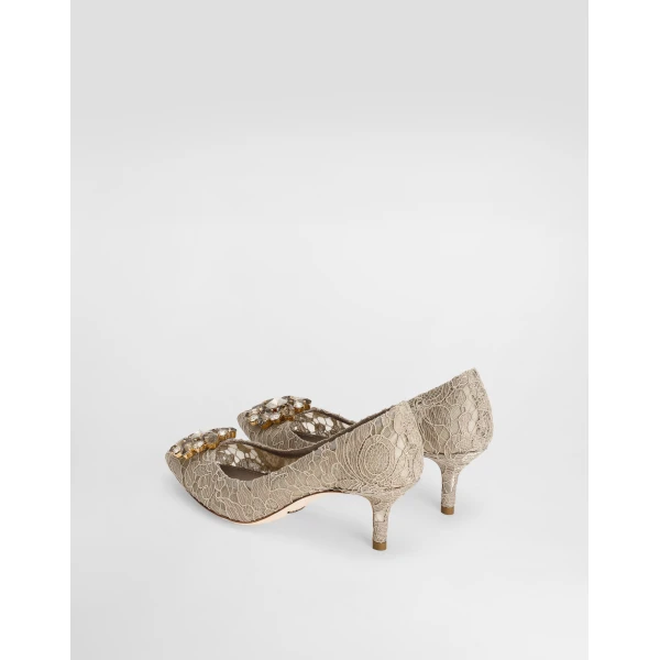 Beige Dolce & Gabbana Lace rainbow pumps with brooch detailing, view 3 | Heels