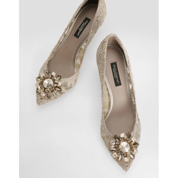 Beige Dolce & Gabbana Lace rainbow pumps with brooch detailing, view 4 | Heels