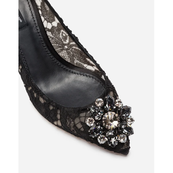 Black Dolce & Gabbana Lace rainbow pumps with brooch detailing, view 2 | Heels