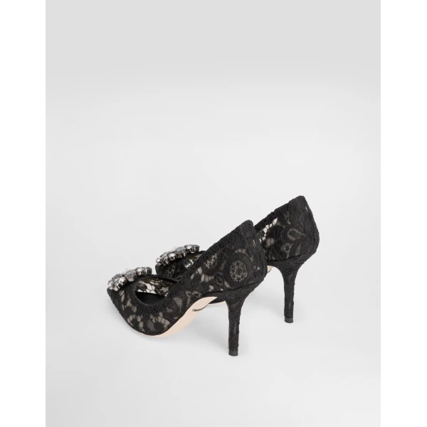 Black Dolce & Gabbana Lace rainbow pumps with brooch detailing, view 3 | Heels