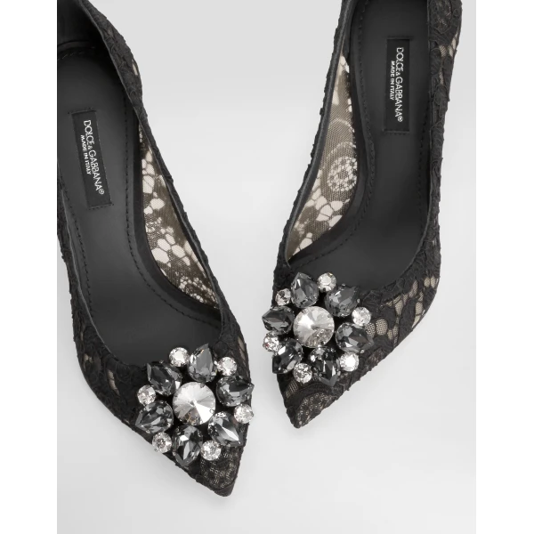 Black Dolce & Gabbana Lace rainbow pumps with brooch detailing, view 4 | Heels