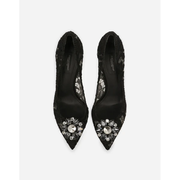 Black Dolce & Gabbana Lace rainbow pumps with brooch detailing, view 5 | Heels
