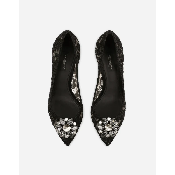 Black Dolce & Gabbana Lace rainbow pumps with brooch detailing, view 5 | Heels