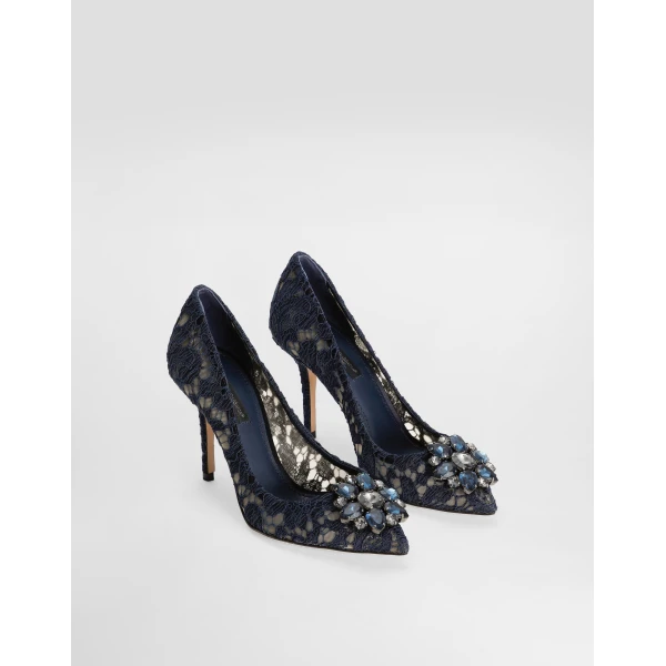 Blue Dolce & Gabbana Lace rainbow pumps with brooch detailing, view 2 | Heels