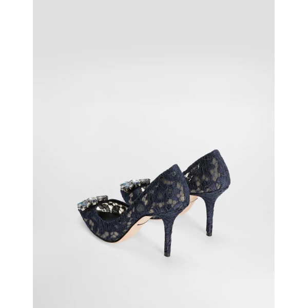 Blue Dolce & Gabbana Lace rainbow pumps with brooch detailing, view 3 | Heels