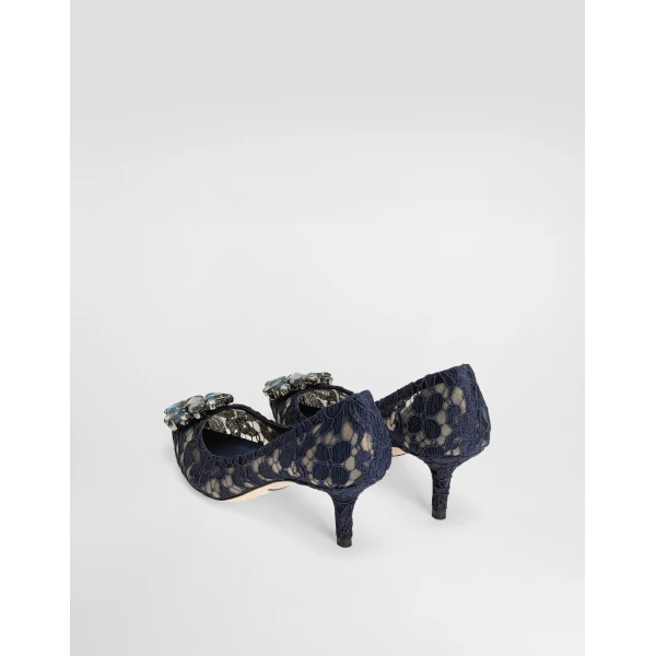 Blue Dolce & Gabbana Lace rainbow pumps with brooch detailing, view 3 | Heels