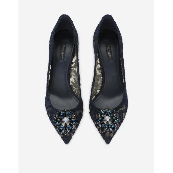 Blue Dolce & Gabbana Lace rainbow pumps with brooch detailing, view 4 | Heels