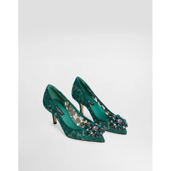 Green Dolce & Gabbana Lace rainbow pumps with brooch detailing, view 2 | Heels