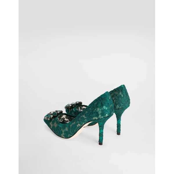 Green Dolce & Gabbana Lace rainbow pumps with brooch detailing, view 3 | Heels