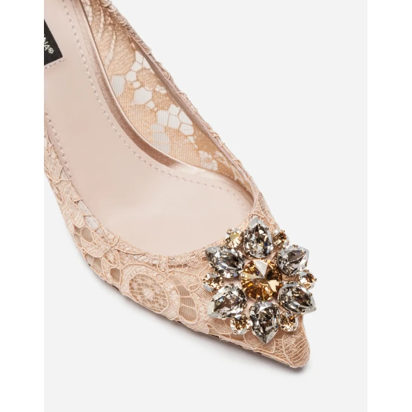 Pink Dolce & Gabbana Lace rainbow pumps with brooch detailing, view 2 | Heels