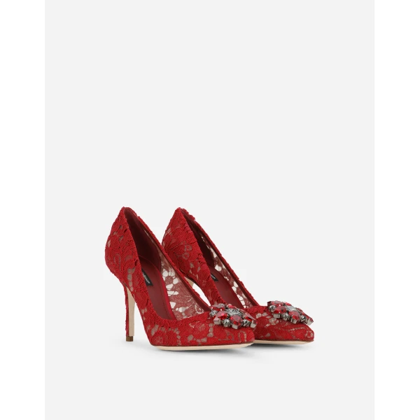 Red Dolce & Gabbana Lace rainbow pumps with brooch detailing, view 2 | Heels