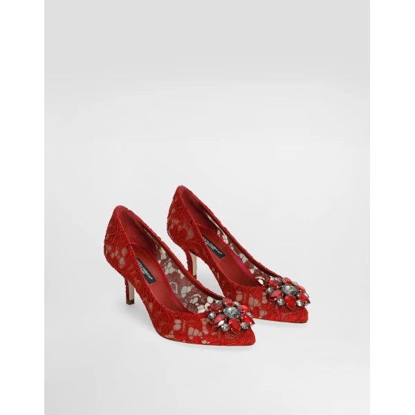 Red Dolce & Gabbana Lace rainbow pumps with brooch detailing, view 2 | Heels