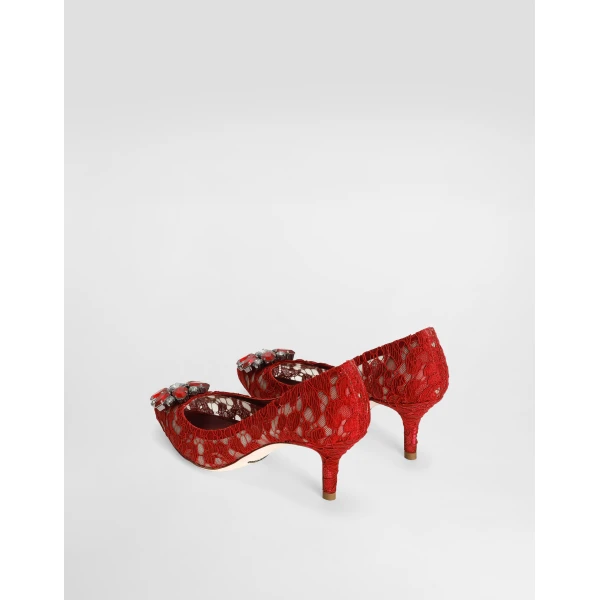 Red Dolce & Gabbana Lace rainbow pumps with brooch detailing, view 3 | Heels