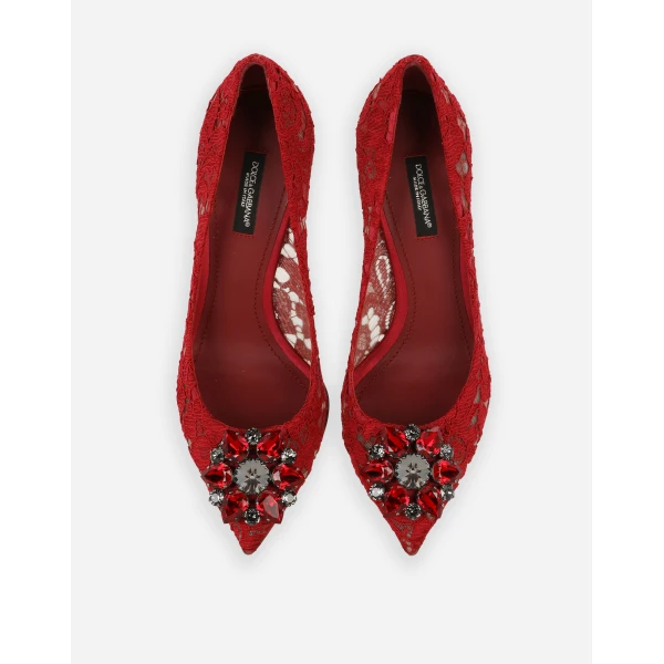Red Dolce & Gabbana Lace rainbow pumps with brooch detailing, view 4 | Heels