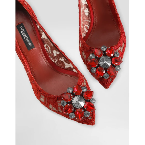 Red Dolce & Gabbana Lace rainbow pumps with brooch detailing, view 4 | Heels