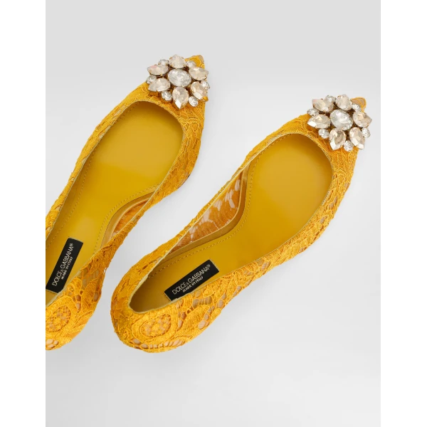 Yellow Dolce & Gabbana Lace rainbow pumps with brooch detailing, view 4 | Heels