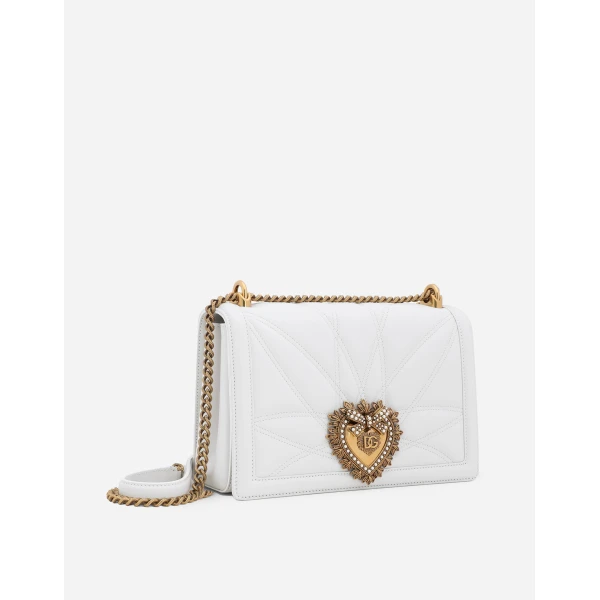 White Dolce & Gabbana Large Devotion bag in matelassé nappa leather, view 3 | Shoulder & Crossbody Bags