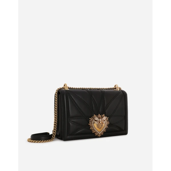 Black Dolce & Gabbana Large Devotion bag in quilted nappa leather, view 3 | Shoulder & Crossbody Bags