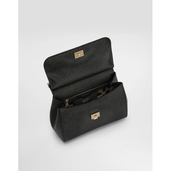 Black Dolce & Gabbana Large Sicily handbag in dauphine calfskin, view 5 | Totes & Top-Handle Bags