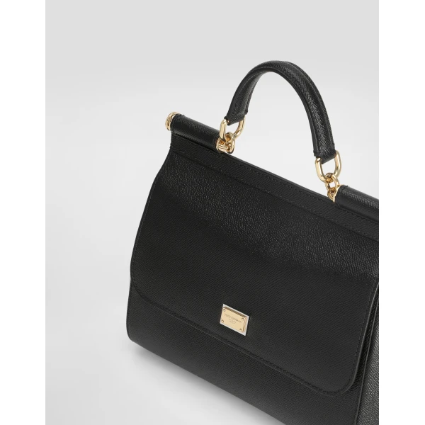 Black Dolce & Gabbana Large Sicily handbag in dauphine calfskin, view 6 | Totes & Top-Handle Bags