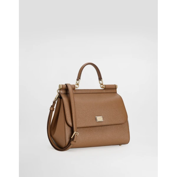 Brown Dolce & Gabbana Large Sicily handbag in dauphine calfskin, view 3 | Totes & Top-Handle Bags