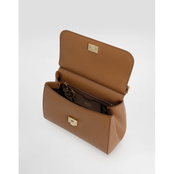 Brown Dolce & Gabbana Large Sicily handbag in dauphine calfskin, view 5 | Totes & Top-Handle Bags