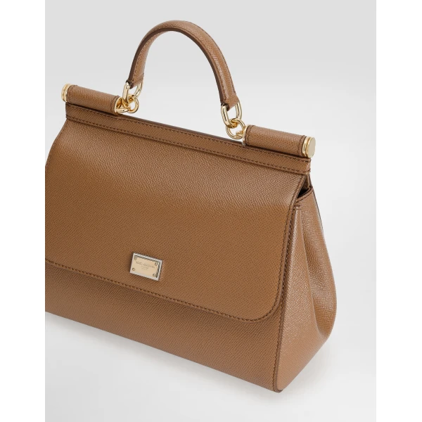 Brown Dolce & Gabbana Large Sicily handbag in dauphine calfskin, view 6 | Totes & Top-Handle Bags